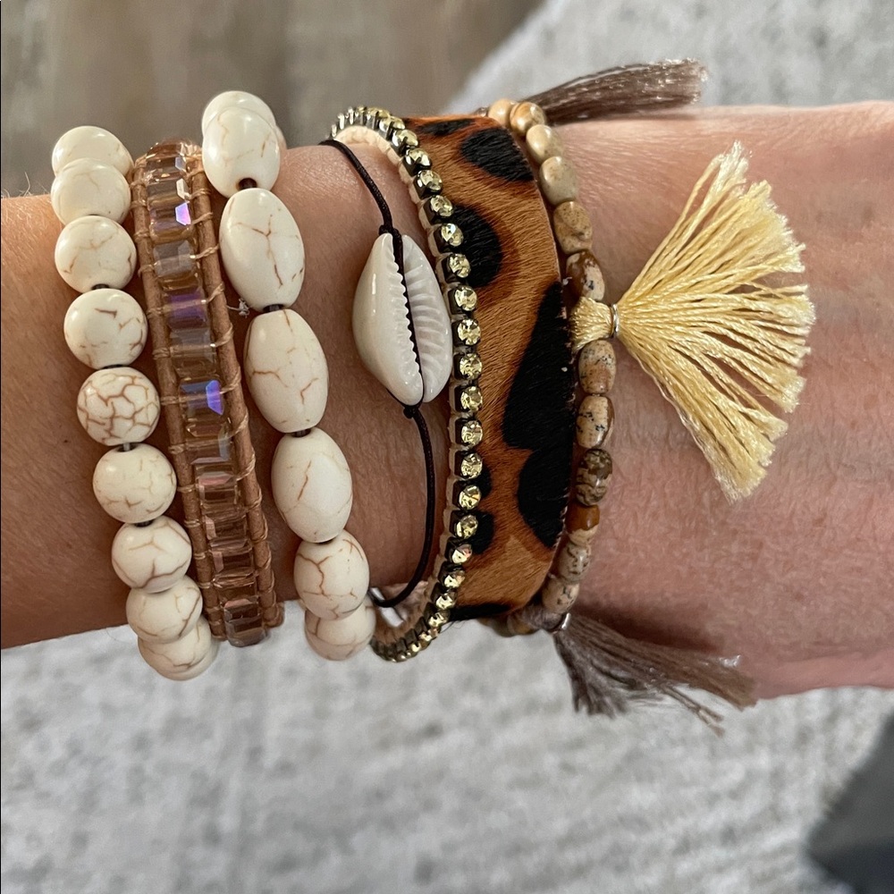 Victoria Emerson leopard Beaded boho cuff